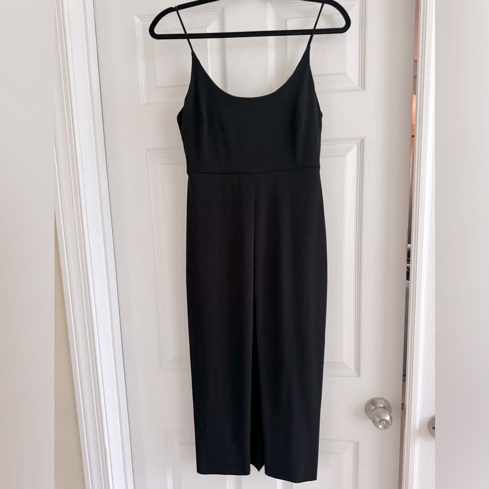 Lush Black Front Slit Midi Dress